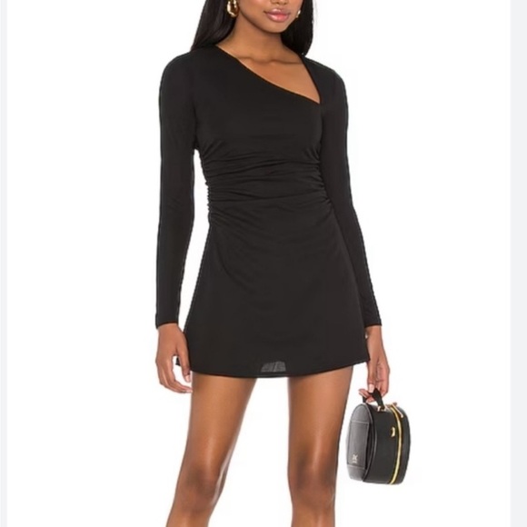 Lovers + friends Penelope black asymmetrical neck long sleeve dress NWT.  Small - Picture 1 of 14